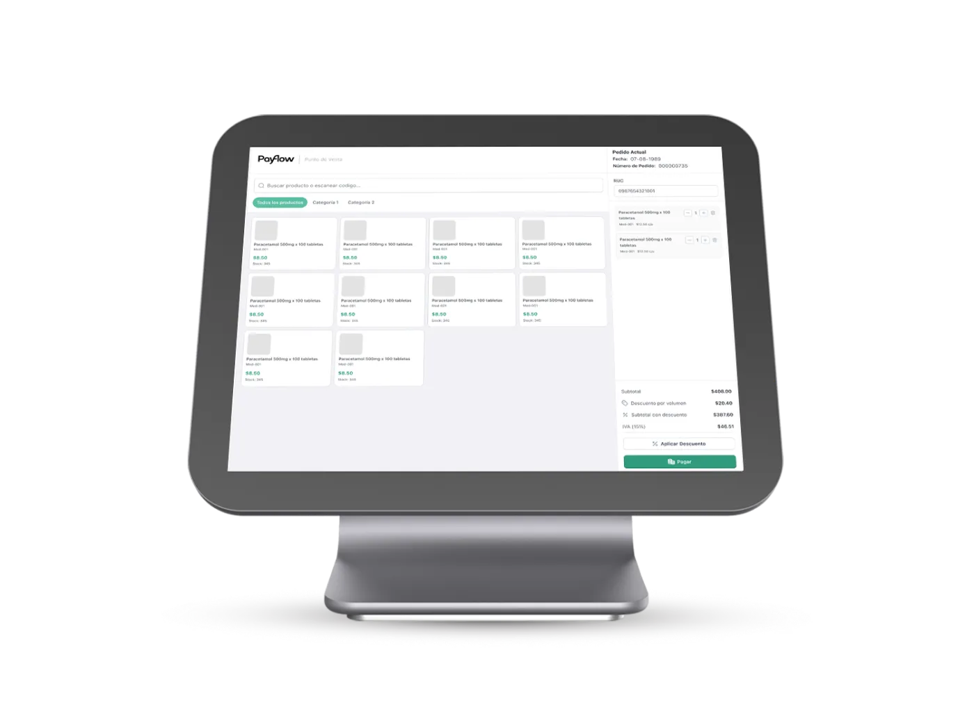 Pantalla de gestión de mesas del PoS de Payflow