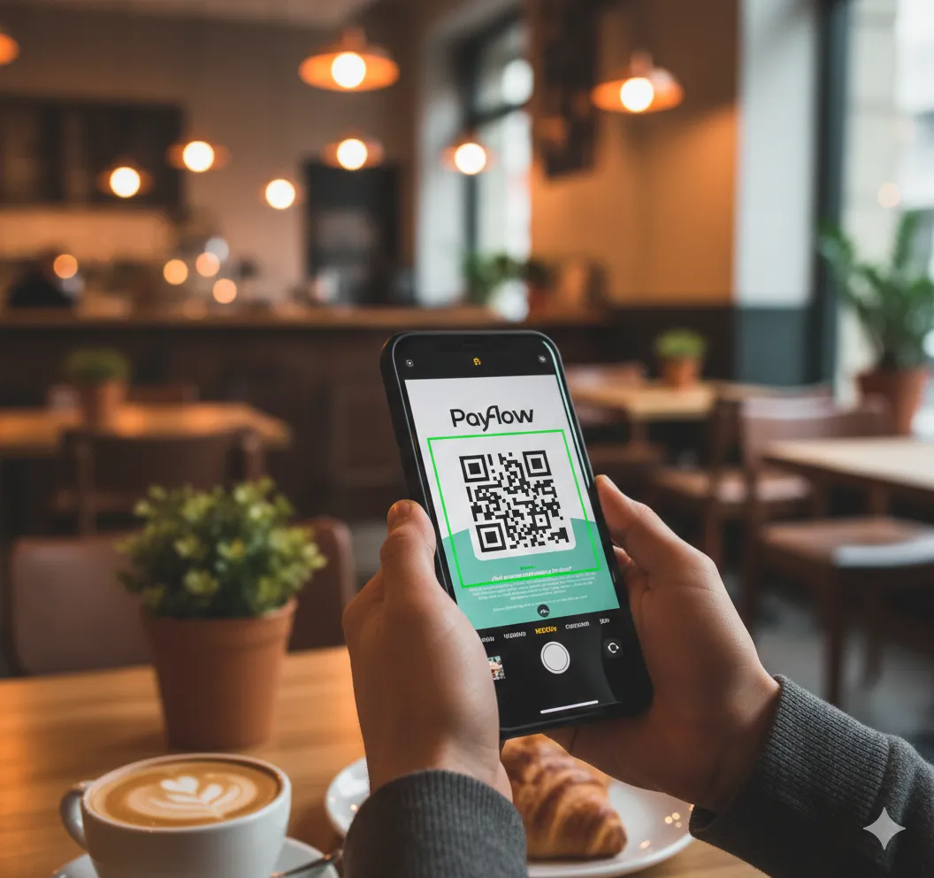 Cliente pagando con código QR de Payflow